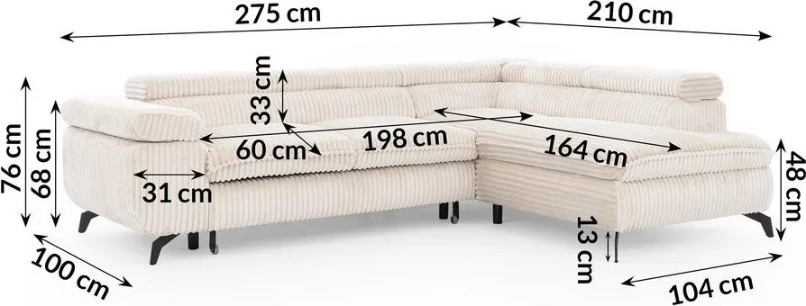 Kremowy sztruksowy narożnik (prawostronny/w kształcie litery L) Marbeya – Ropez