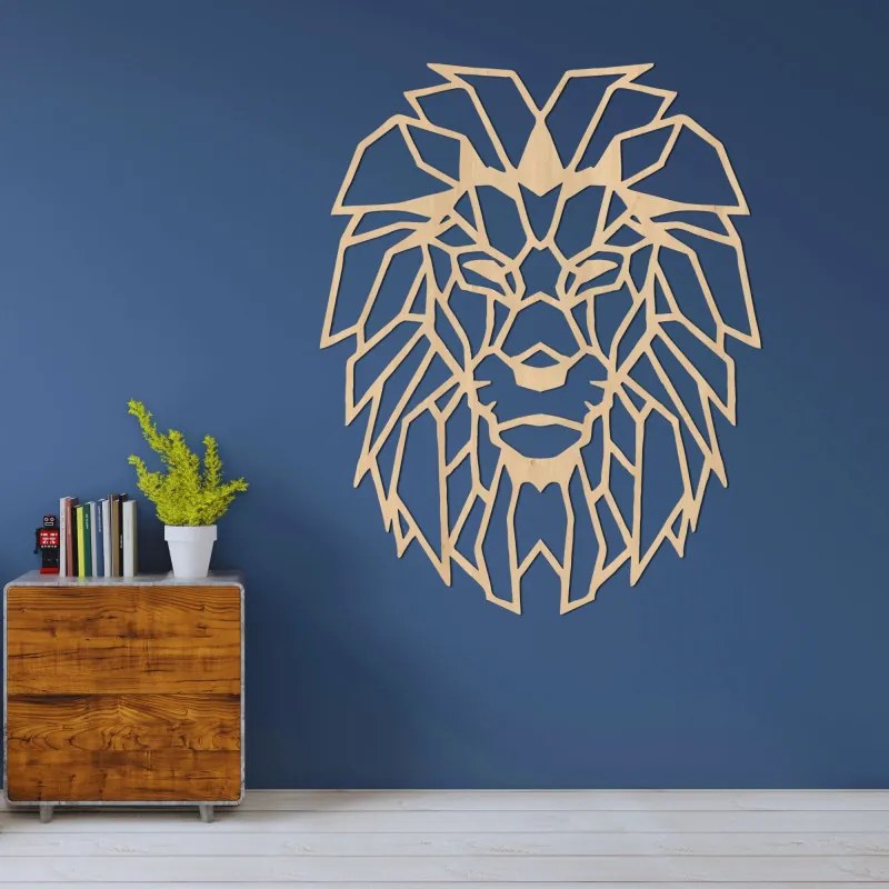 Geometryczny drewniany obraz ścienny z głową lwa | LEONART
