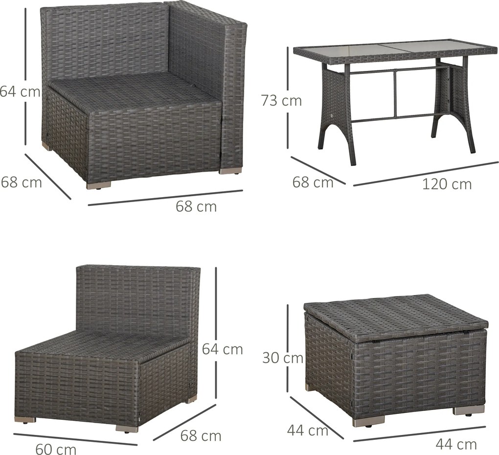 Outsunny Komplet wypoczynkowy z technorattanu, 10-częściowy Komplet stolik z krzesłami, zestaw ogrodowy, zestaw wypoczynkowy, zestaw mebli ogrodowych