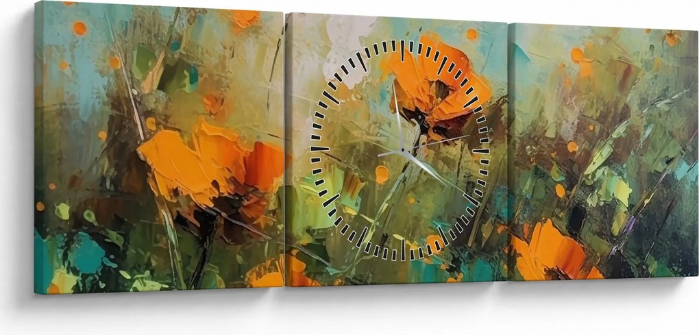 Obraz - Kwiaty (z zegarem) (90x30 cm)