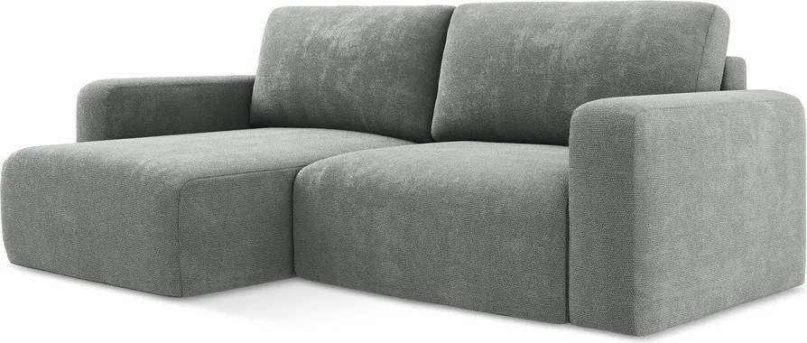 Szary rozkładany narożnik ze schowkiem z tkaniny szenilowej (lewostronny/z szezlongiem) Kona – Makamii