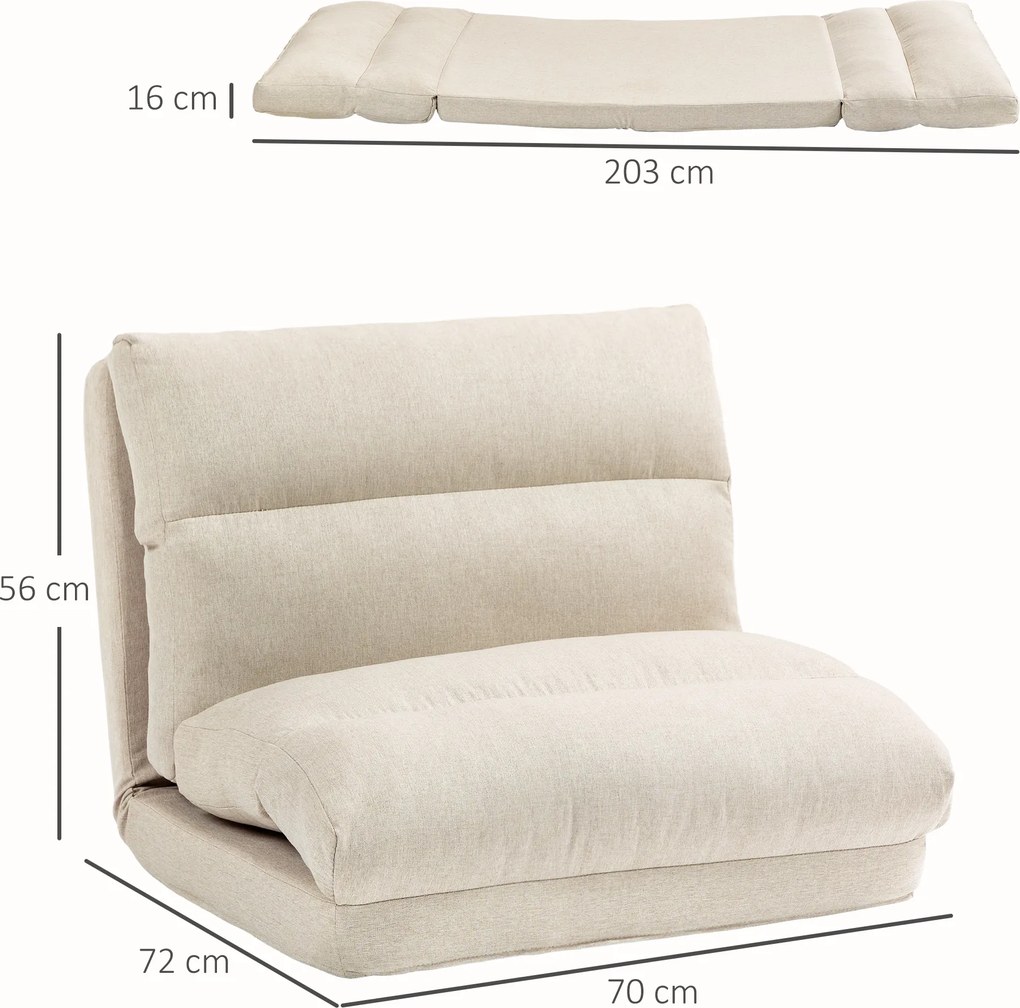 HOMCOM Składany Fotel z Funkcją Łóżka, Regulowana Opierającą się, do 120kg, 70 x 41 x 56 cm, Beżowy