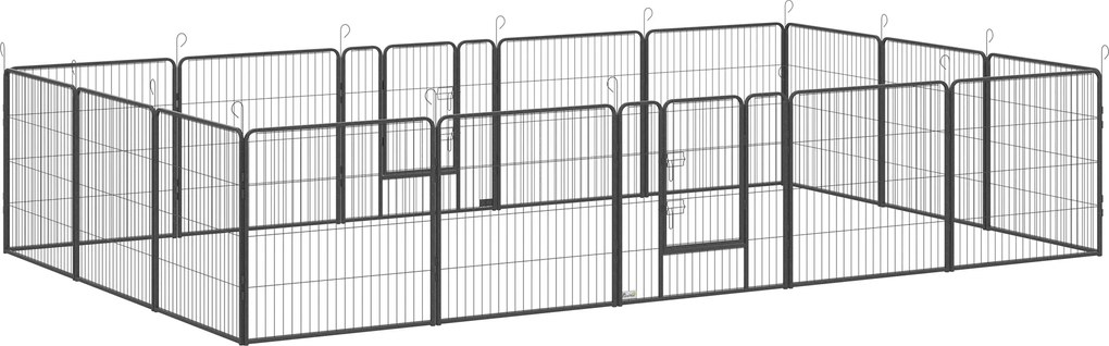 PawHut Kojec dla szczeniąt, 16-częściowy składany wybieg z drzwiami dla małych i średnich psów, 3,2 x 3,2 x 0,8 m, Grau | Aosom PL