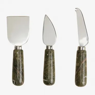 Zestaw 3 Sztućców Do Sera Z Marmuru I Stali Nierdzewnej Calven Zielony Marmur Forest - Sklum