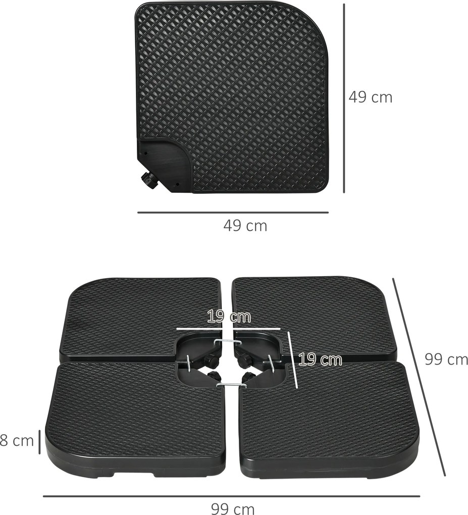 Outsunny waga na parasol ogrodowy 4-częściowa odporna na warunki atmosferyczne HDPE czarna do 80 kg piaskiem 60 kg wodą | Aosom PL