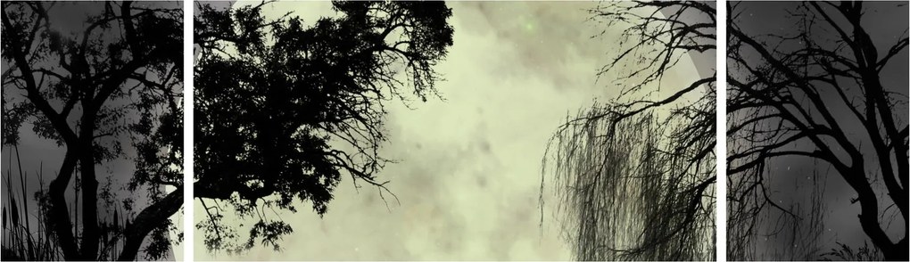 Obraz - Księżyc w pełni nad powierzchnią, wersja czarno - biała (170x50 cm)