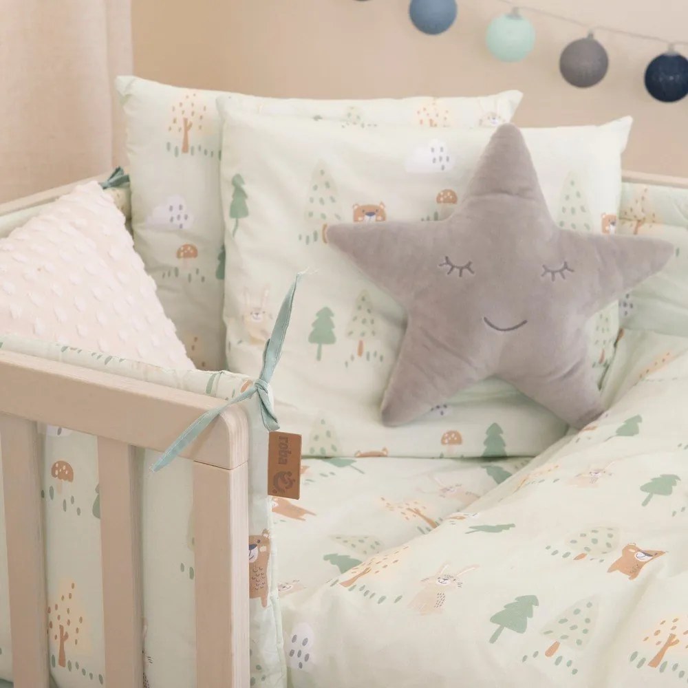 Jasnozielona bawełniana pościel dziecięca do łóżeczka 80x80 cm Woodland Buddies – Roba
