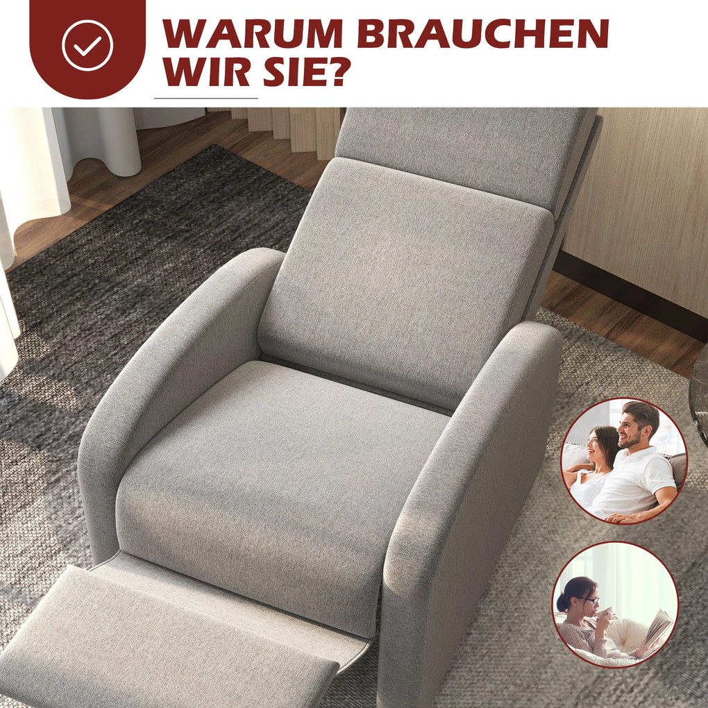 HOMCOM Fotel relaksacyjny telewizyjny z wyciąganym podnóżkiem i regulacją nachylenia do 160 stopni szary | Aosom PL