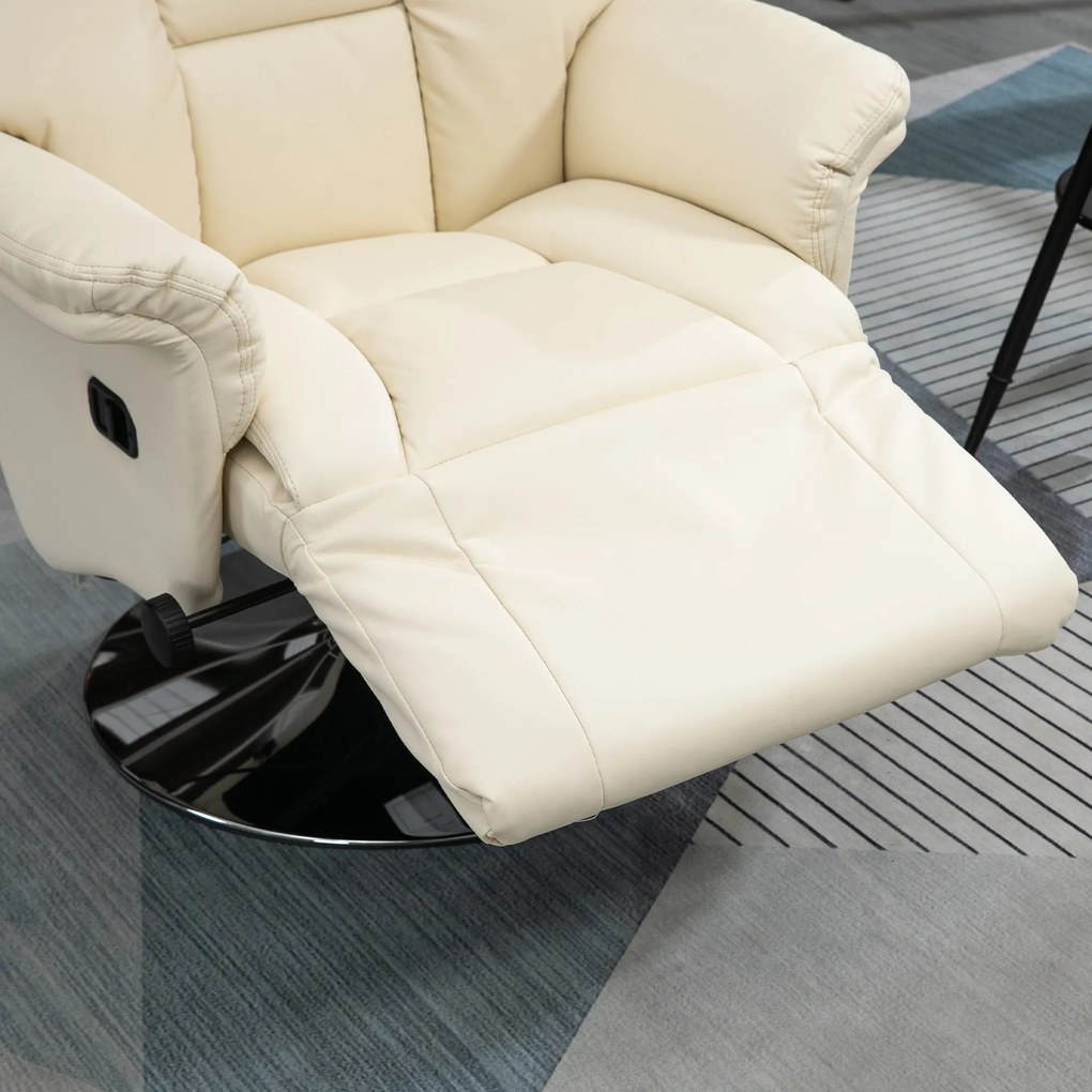 HOMCOM Fotel relaksacyjny, funkcja leżenia, wygląd skóry, podnóżek, do 150 kg, 78 x 80 x 109 cm, Kremowy | Aosom PL