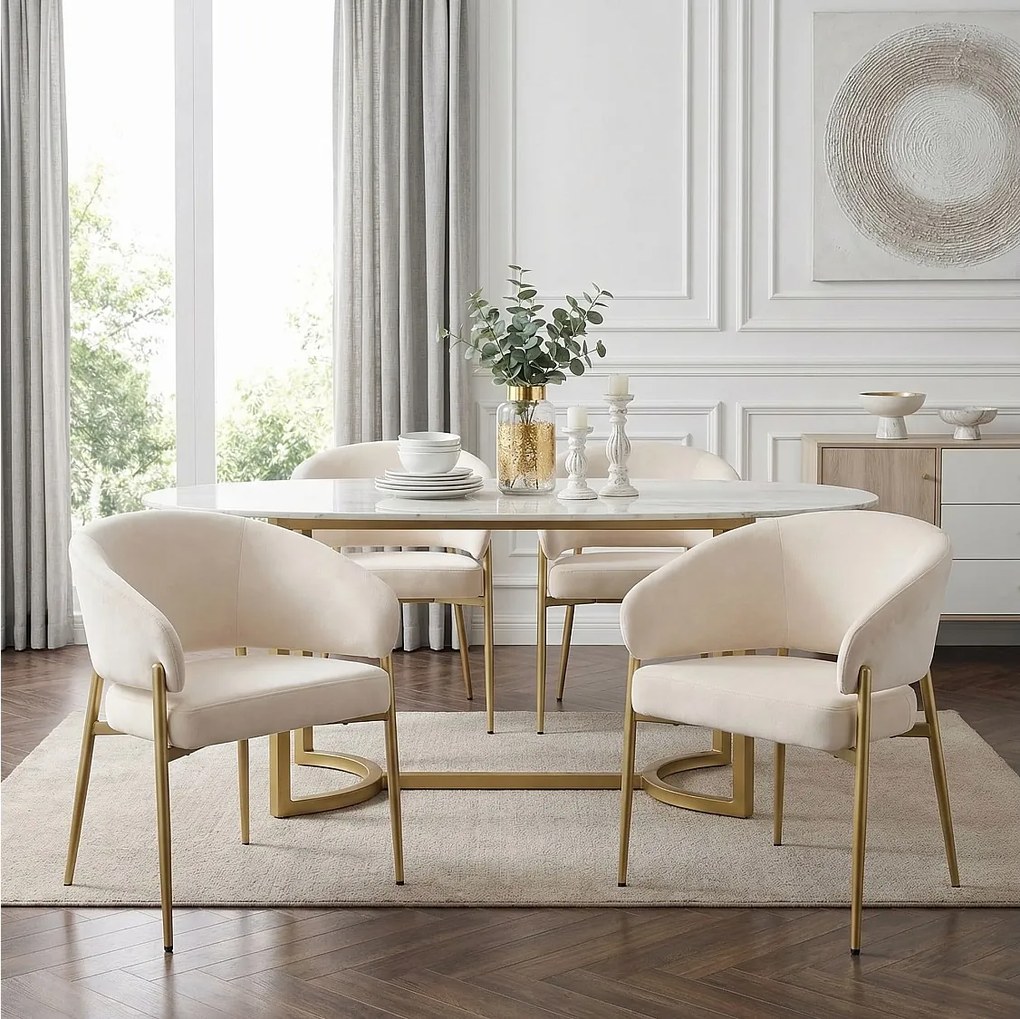 Zestaw 4 krzeseł do jadalni - 58 x 61 x 78 cm - Styl nowoczesny - nogi w kolorze złotym - aksamit - beż