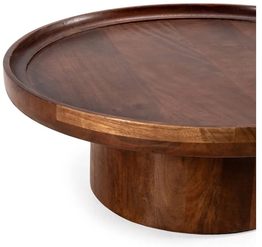 Ciemnobrązowy okrągły stolik z litego drewna mango 80x80 cm Giselle – MOME