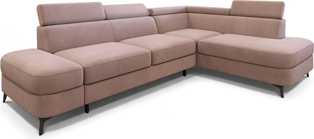 Masseno Narożnik AVISE z funkcją spania i pojemnikiem na pościel Narozniki L, Rozkładana sofa - Pudrowy róż, MATT VELVET 61