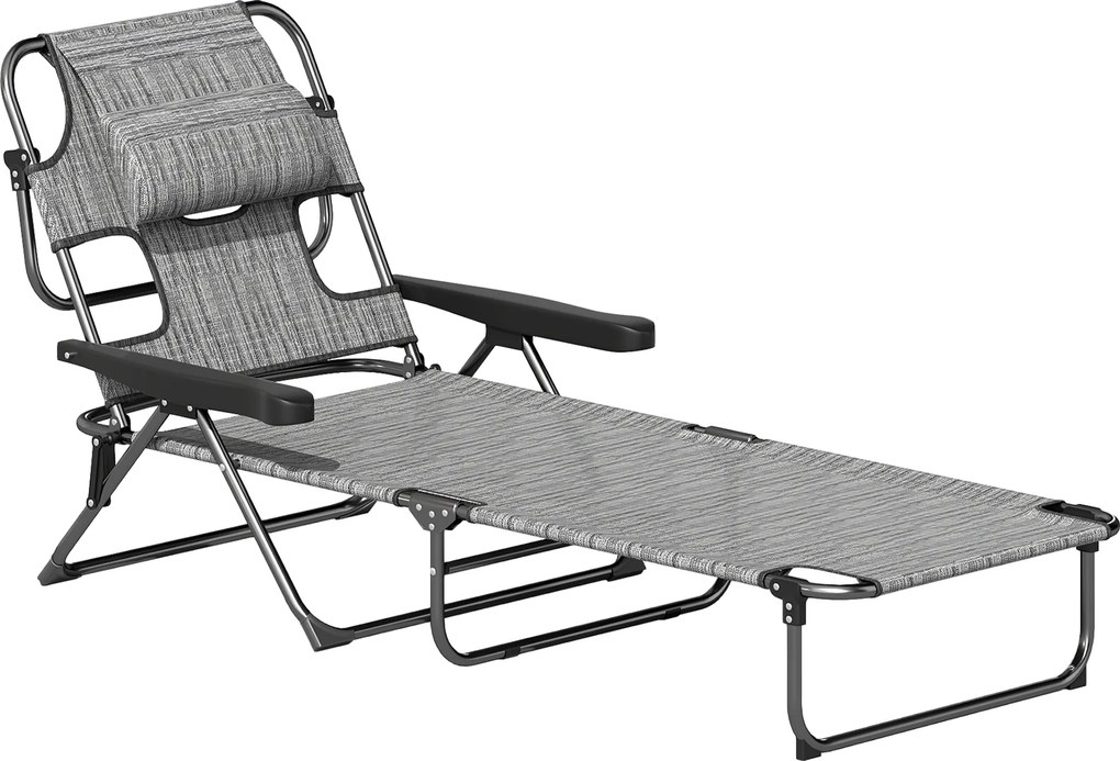 Outsunny Leżak ogrodowy Relax, składany, odporny na warunki atmosferyczne, 194 cm x 72 cm x 31 cm, Czarny + Szary