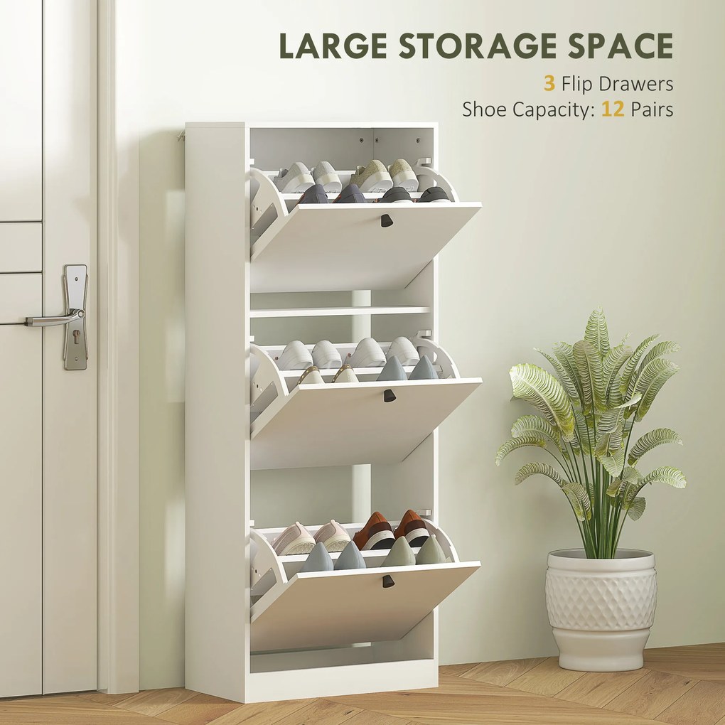 HOMCOM Szafka na Buty, 3 Szuflady, na do 12 Par Butów, Płyta Wiórowa, Biała