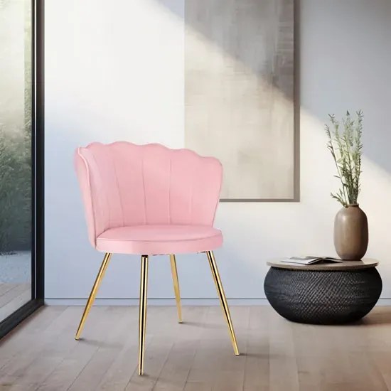 Różowe tapicerowane krzesło na złotych nogach A6-R20