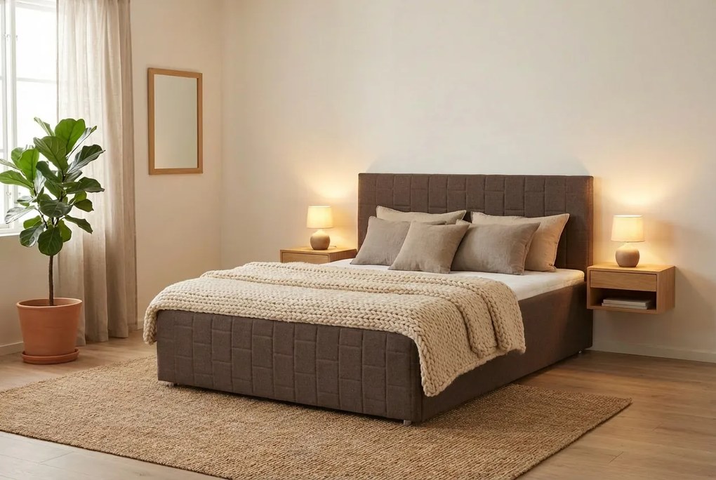 Łóżko OTTO 180x200 cm Brąz Z materacem