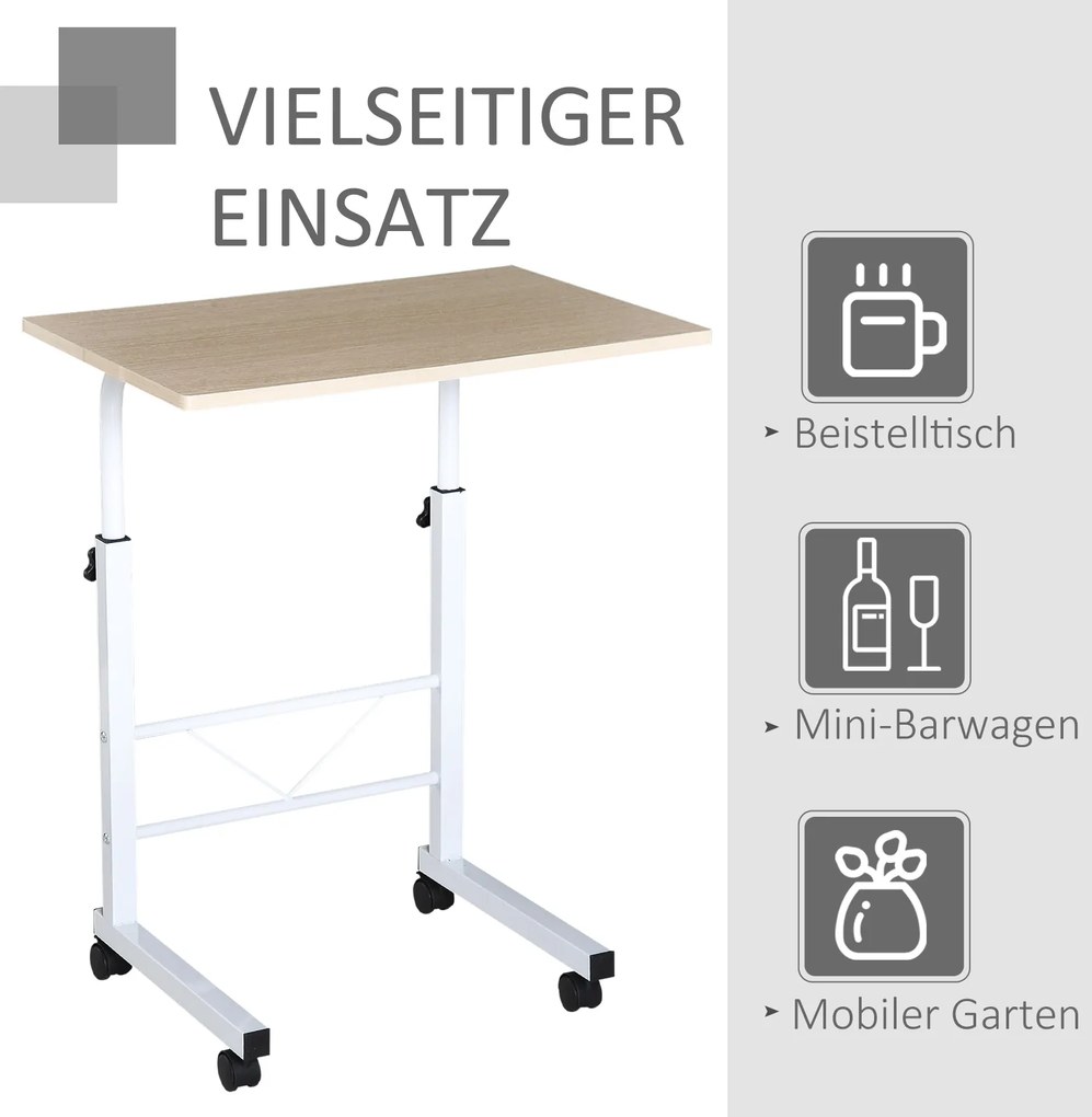 HOMCOM Stolik w kształcie litery „C”, kolor: biały, naturalny, 60 cm x 40 cm x 78 cm