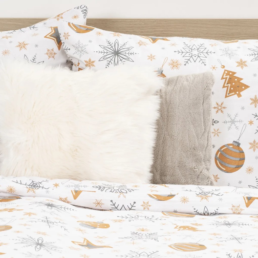 4Home Pościel flanelowa Golden Xmas Night, 220 x 200 cm, 2 szt. 70 x 90 cm