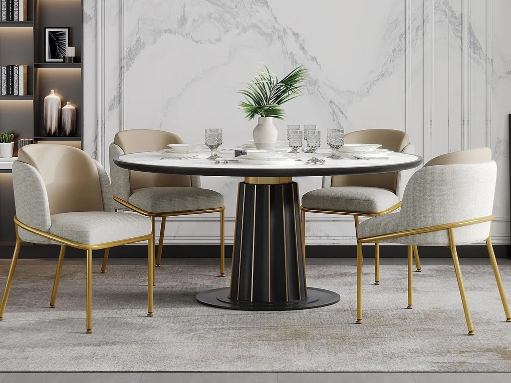 Zestaw 4 krzeseł – len i skóra ekologiczna – metalowe nogi – nowoczesny styl – beżowe