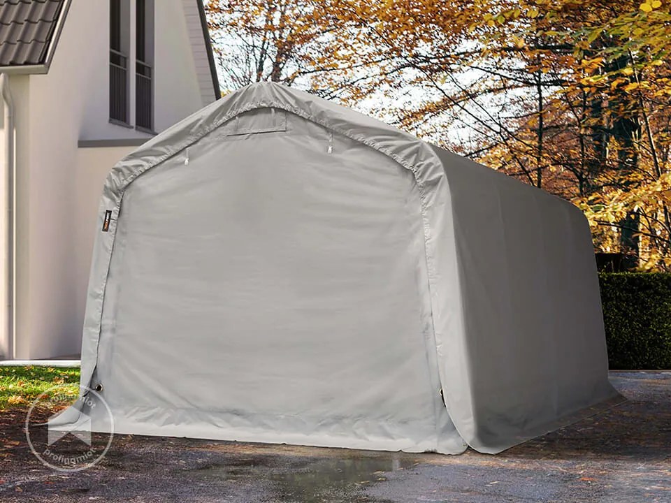 TOOLPORT 3,3x4,8m Namiot garażowy - 2m brama wjazdowa, PVC 800, szary, ze statyką (podłoże gruntowe) - (58316)