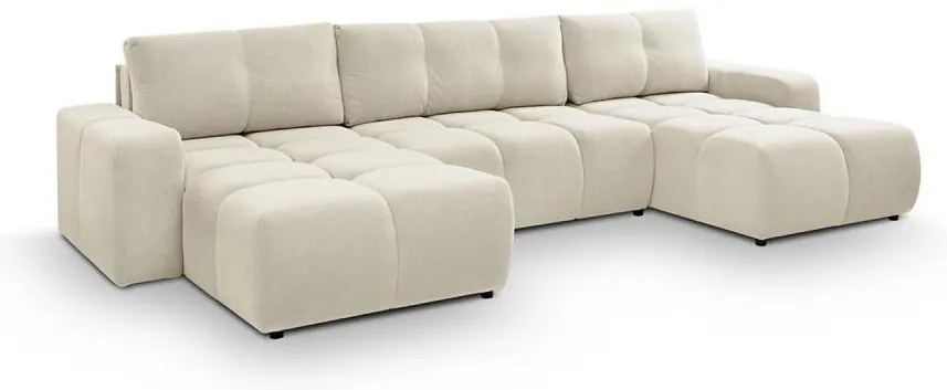 Rozkładany tapicerowany narożnik w kształcie U z pojemnikiem ALMADA beżowy