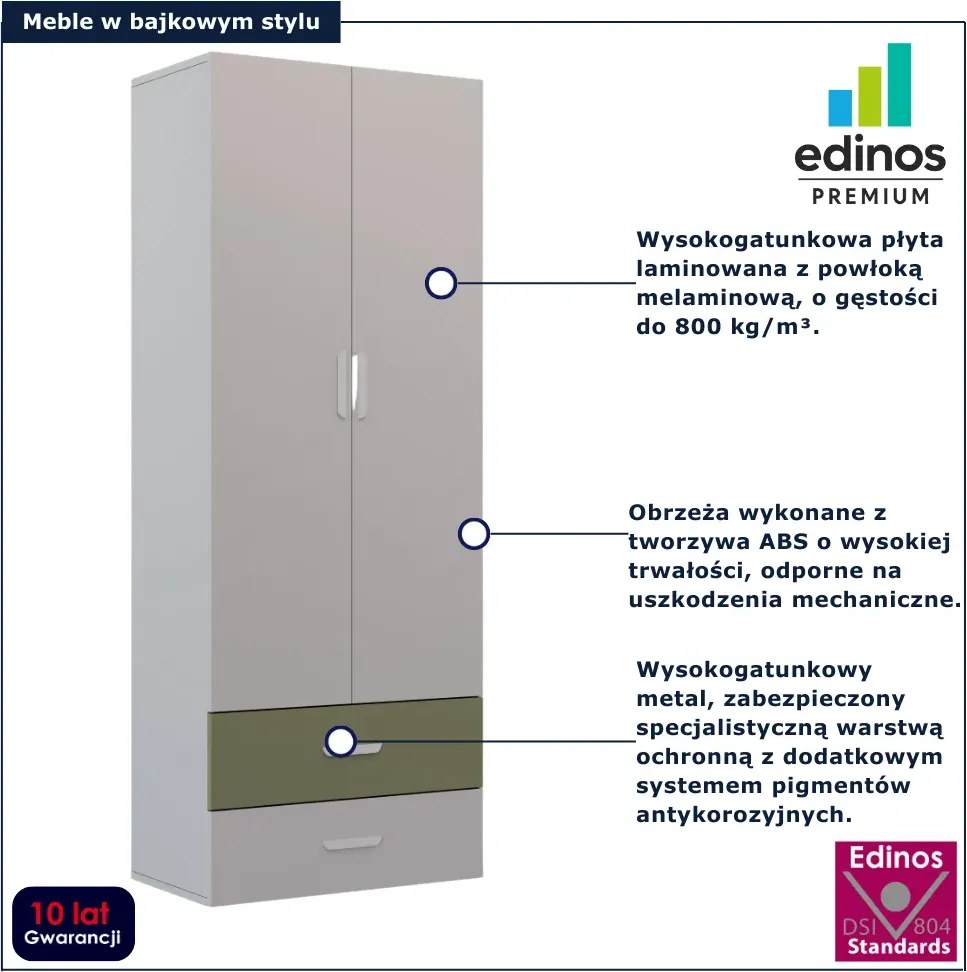 Dwudrzwiowa szafa z 2 szufladami dla dzieci kaszmir + zielony G9-L92