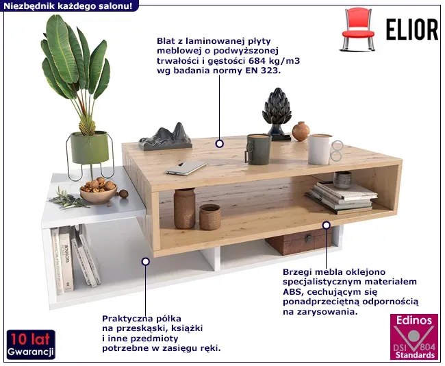 Nowoczesna Ława Do Salonu Dąb Artisan + Biały A1-W58