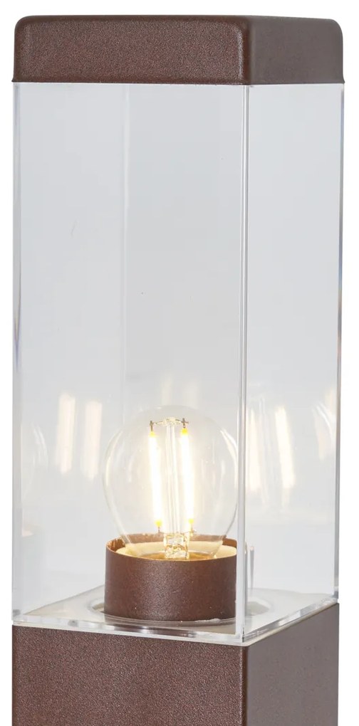 Zewnetrzna Lampa zewnętrzna rdzawobrązowa z przezroczystym szkłem 80 cm IP44 z gniazdem i czujnikiem ruchu - Malios Nowoczesny Oswietlenie zewnetrzne
