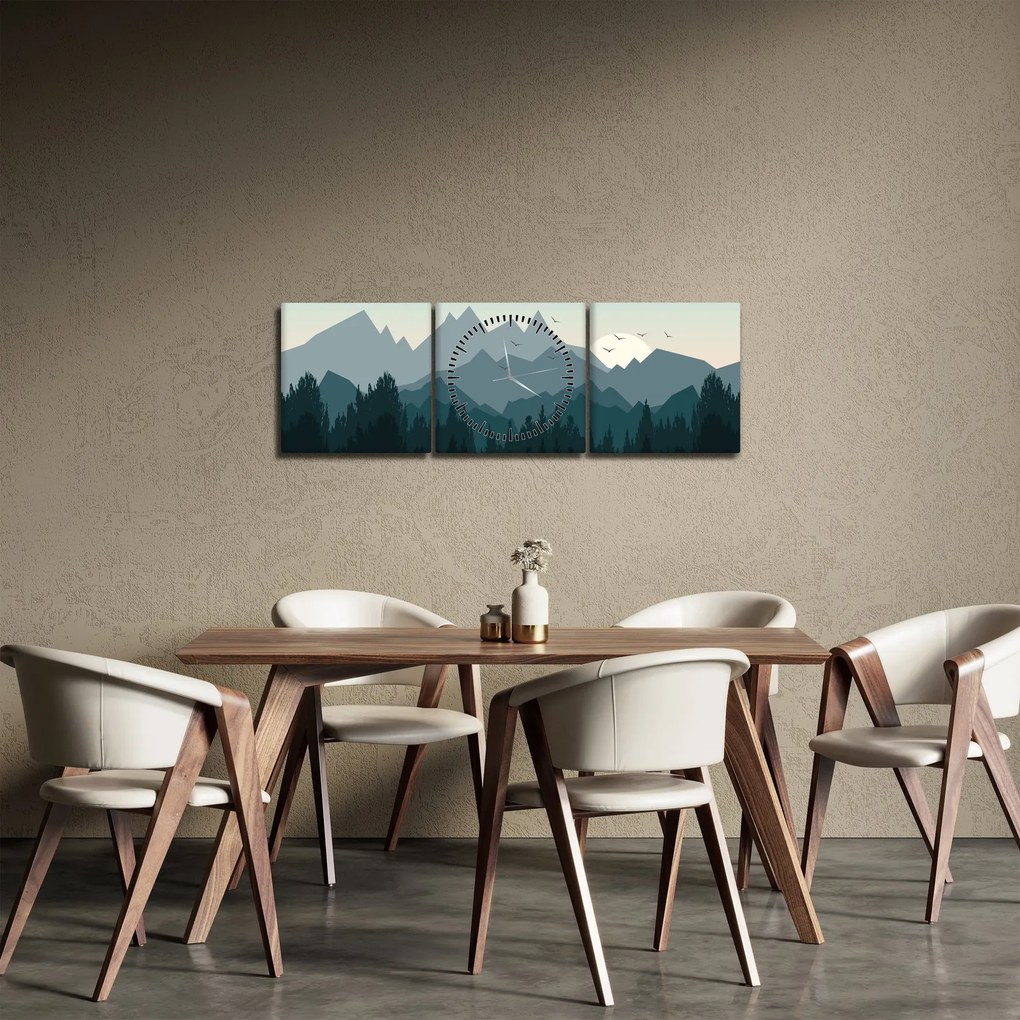 Obraz - Góry oczami grafika (z zegarem) (90x30 cm)