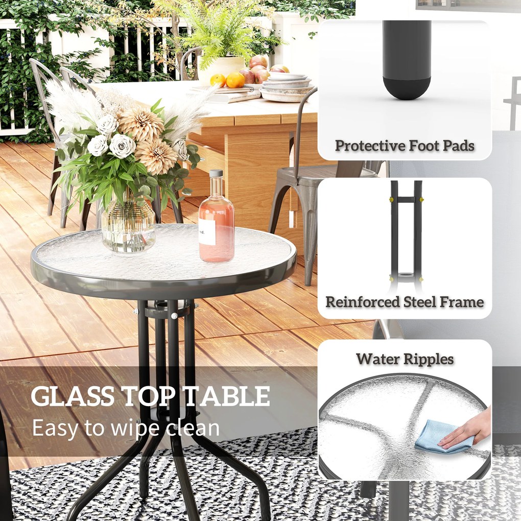 Outsunny Zestaw bistro 3-częściowy, odporne na warunki atmosferyczne meble ogrodowe z okrągłym stołem i sztaplowanymi krzesłami, ciemnoszary | Aosom PL