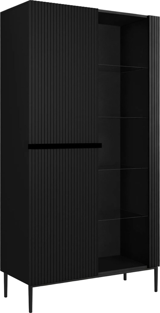 Witryna Nicole 100 cm z ryflowanym frontem - czarny mat