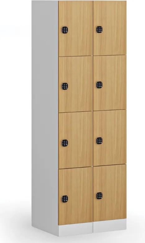 Szafka skrytkowa S1, 4 schowki, 1850 x 300 x 500 mm, zamek kodowy, drzwi laminowane, buk
