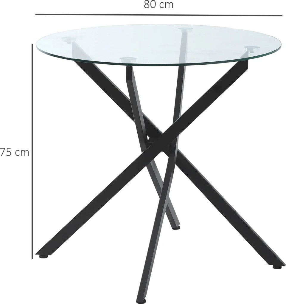 HOMCOM stolik kawowy okrągły ze szklanym blatem do salonu i sypialni czarny metalowy design | Aosom PL