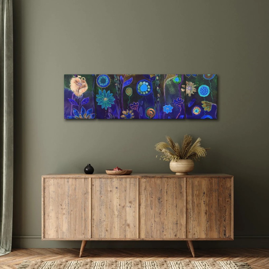 Obraz ciemnoniebieskich kwiatów (170x50 cm)