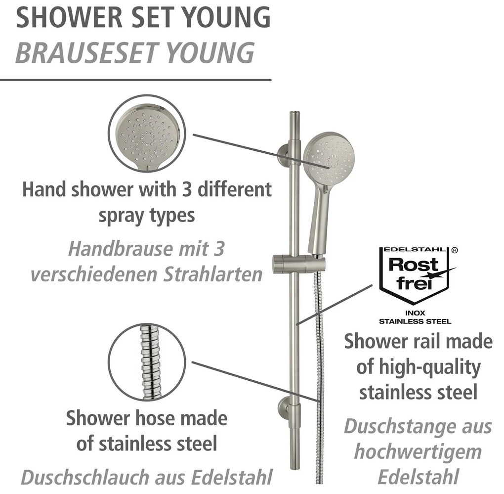 Zestaw prysznicowy ze stali nierdzewnej, Young, WENKO