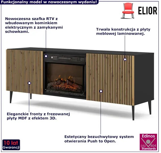 Szafka RTV z frezowanym frontem i kominkiem G1-H40