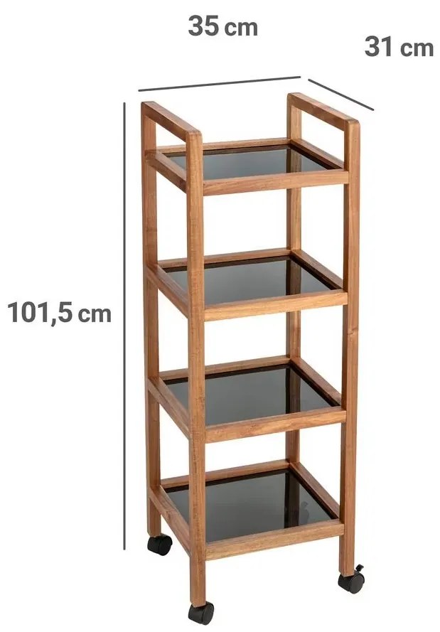 Mobilny regał z drewna akacji FONDI, 4 poziomy, wys. 101,5 cm