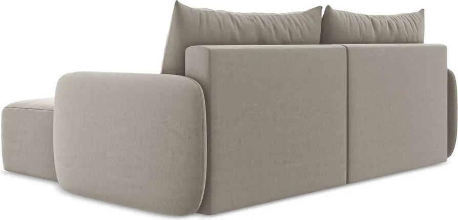 Szarobrązowy aksamitny rozkładany narożnik ze schowkiem (prawostronny/z szezlongiem) Kalena – Makamii