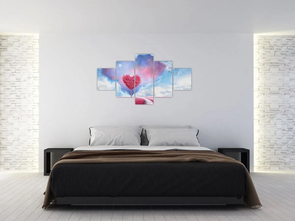 Obraz - Drzewo z różowym sercem (125x70 cm)