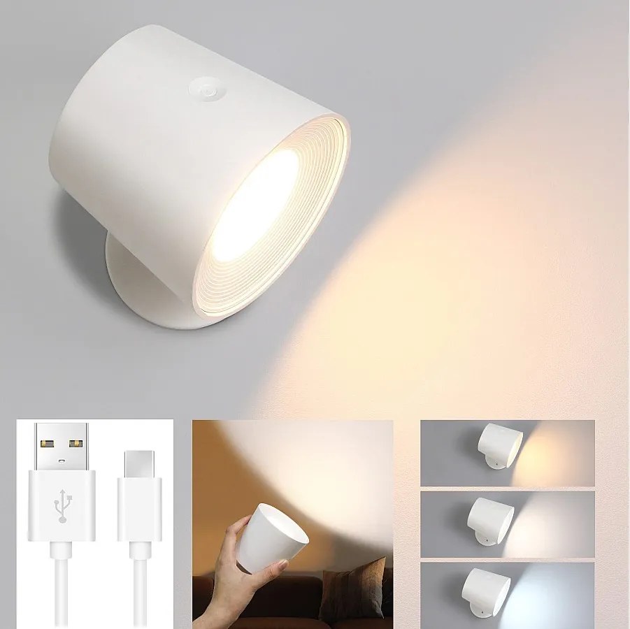 NETTLIFE Kinkiet wewnętrzny bez zasilacza: Kinkiet LED z włącznikiem eWhite Bezprzewodowe oświetlenie ścienne Touch Variable