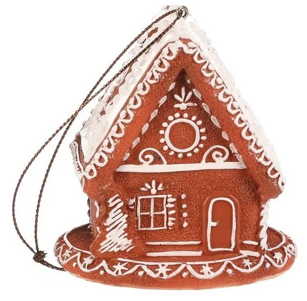 Dekoracja świąteczna domek z piernika z ośnieżonym  dachem, wisząca, poliresin, LED