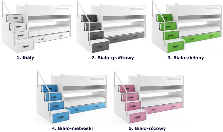 Biało-różowe łóżko piętrowe dla dziewczynek z biurkiem P6-D82