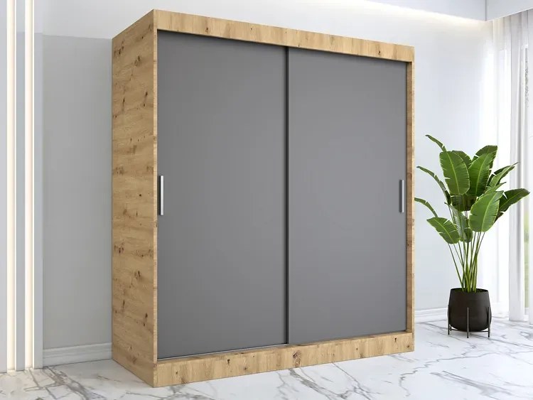 Szafa przesuwna 180 cm dąb artisan + antracyt - Erco 5X