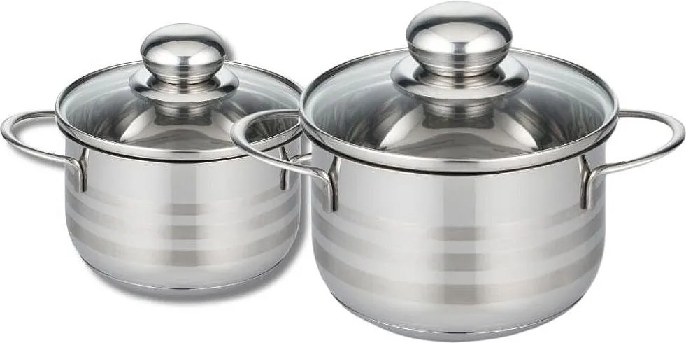 Zestaw 2 Garnków ze Stali Nierdzewnej Bez PFAS 12 i 14 cm Elo Błyszczące - Kompatybilne ze Wszystkimi Rodzajami Kuchni, Nieprzywierające, Trwałe