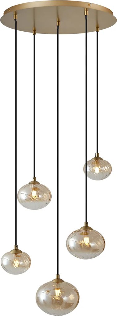 Lampa wisząca w stylu Art Deco złota z bursztynowym szkłem - Jia