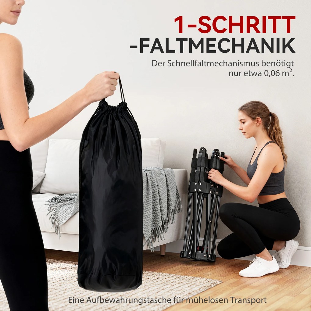 SPORTNOW Trampolina fitness z regulowanym uchwytem T, składana, torba transportowa, nośność 120 kg, stal, tworzywo sztuczne, czarna | Aosom PL