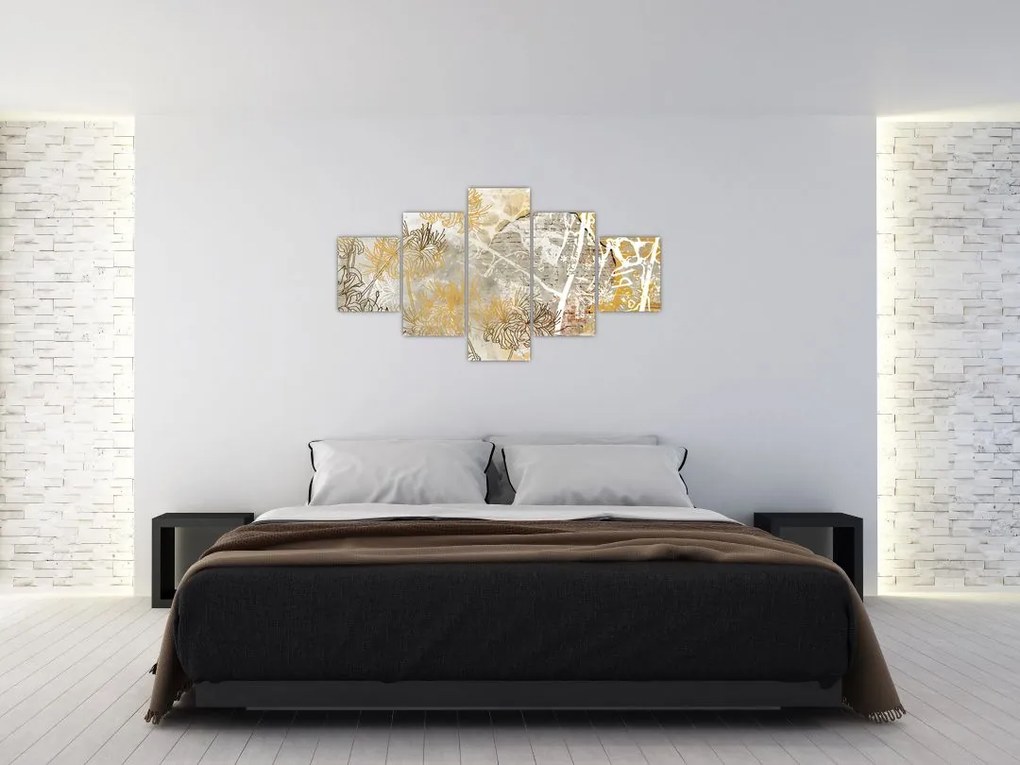Obraz - Ściana w stylu vintage z kwiatami (125x70 cm)