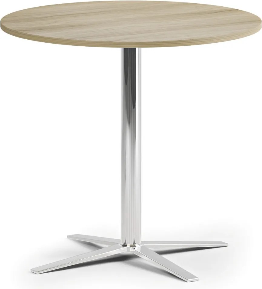 Stolik kawowy AURA, średnica 60 cm, chrom podstawa, dąb naturalny