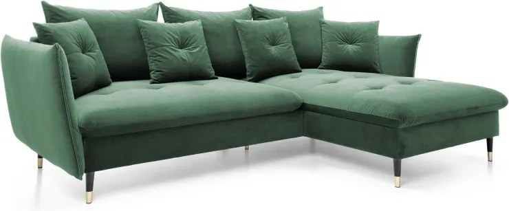 Narożnik GLAM Prawostronny z funkcją spania, zestaw z poduszkami wolnostojący tkanina RIVIERA 38 Zielony DOMO HOME