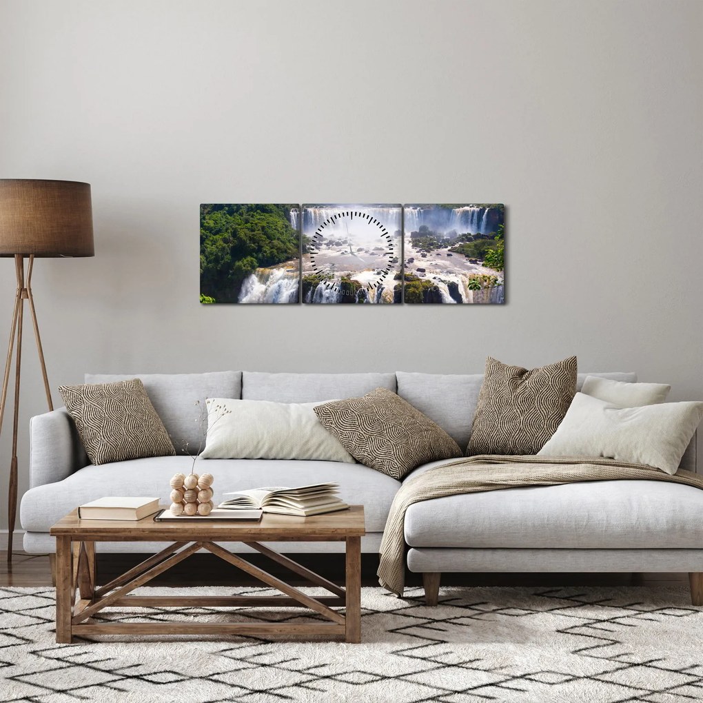 Obraz wodospadu Iguassu (z zegarem) (90x30 cm)